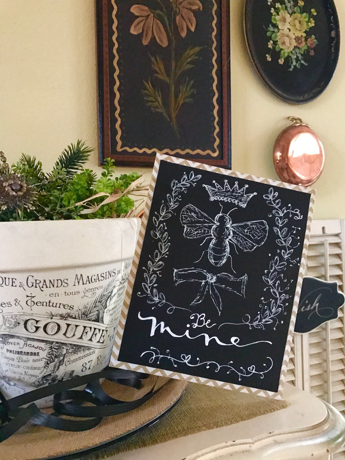 Custom Calligraphy Chalkboard Paper Be Mine Art Print / Heavyweight