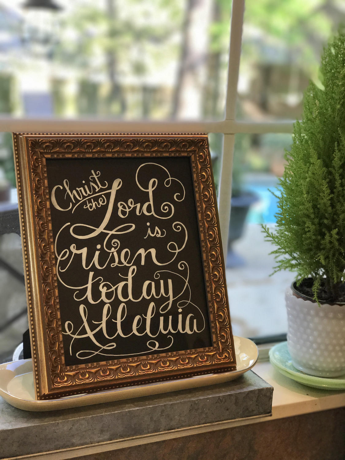 Calligraphy Christ The Lord Is Risen Today Alleluia Chalkboard Art