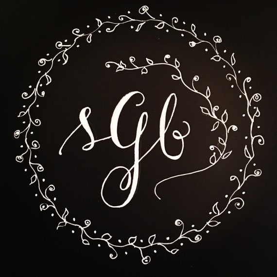 Custom Print - Chalkboard Calligraphy Monogram w/Ivy Circle Border