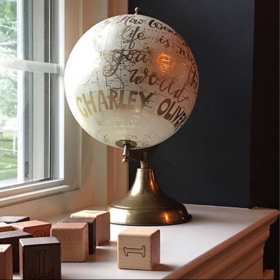 Custom Wedding Guestbook Globe w/ Calligraphy / Perfect For Baby's Nursery / White and Gold Calligraphy Globe / Custom Guestbook Globe