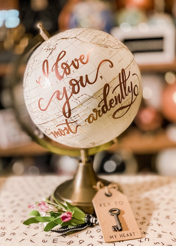 Custom Wedding Guestbook Globe / Choice of Wording / Globe Finish in White and Gold Globe or Whitewashed Options / Wedding Guestbook/Nursery