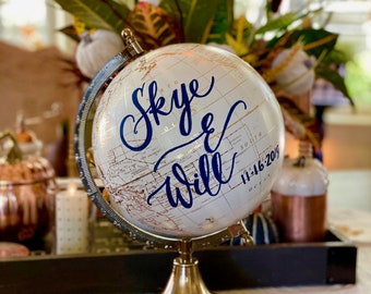 Custom Wedding Guestbook Globe / Choice of Wording / Globe Finish in White and Gold Globe or Whitewashed Options / Wedding Guestbook/Nursery