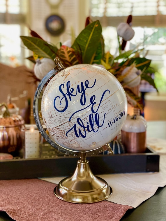 Custom Wedding Guestbook Globe / Choice of Wording / Globe Finish in White and Gold Globe or Whitewashed Options / Wedding Guestbook/Nursery