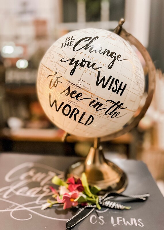 Custom Wedding Guestbook Globe / Your  Wording / White and Gold Globe / Washed Available / Custom Globe / Wedding Guest Book/Nursery Globes