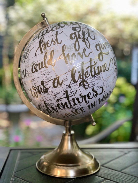 Blush Pink Baby Girl Nursery Globe/Travel Theme Nursery/ Blush Pink & Gold Globe w/Gold, Gray or other color ink / custom wording