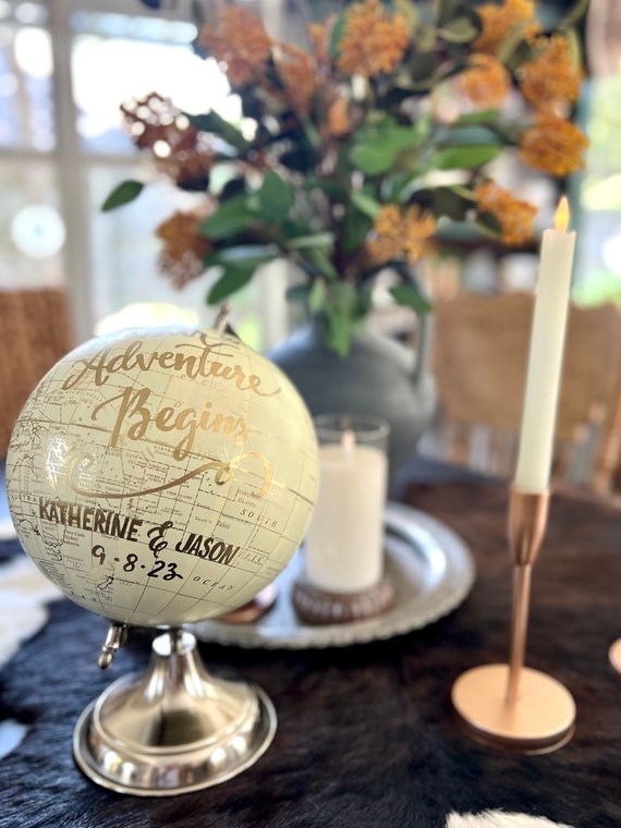 Custom Wedding Guestbook Globe / Choice of Wording / Globe Finish in White and Gold Globe or Whitewashed Options / Wedding Guestbook/Nursery