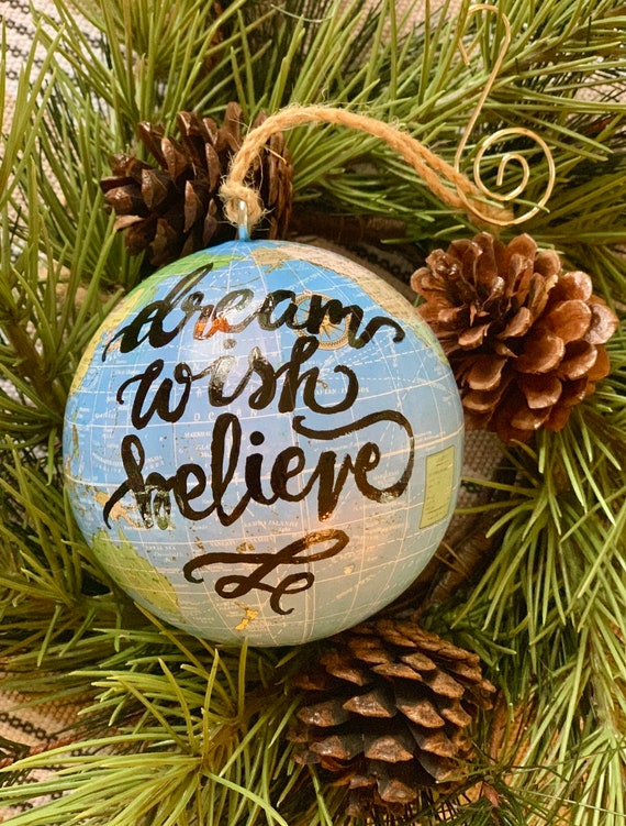 World globe Christmas Ornament - Customized w/names/saying - Perfect for Christmas gift giving or for your travel-themed Christmas tree