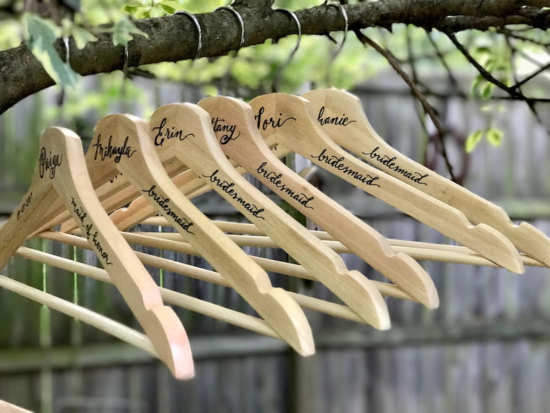 Bride Wedding Hanger CUSTOM CALLIGRAPHY Wooden Wedding Hangers Calligraphy Wedding Gifts Bridesmaids Gifts Personalized
