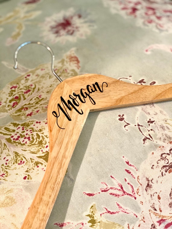 CUSTOM CALLIGRAPHY Wooden Wedding Hangers, Calligraphy, Wedding Gifts, Bridesmaids Gifts, Personalized, Bride Wedding Hanger