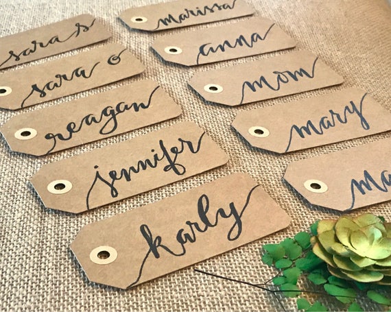 CUSTOM CALLIGRAPHY Kraft Gift Tags / Name Tags / Personalized/Great for Bridal Party Gifts/ Bouquet Tags, Weddings / Christmas / Birthday