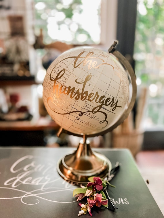 Custom Wedding Guestbook Globe / Choice of Wording / Globe Finish in White and Gold Globe or Whitewashed Options / Wedding Guestbook/Nursery