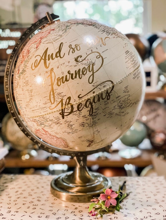 LARGE Guest Book Globe - 12 Inch Antique White/Cream Grosvenor World Wedding Globe Custom Calligraphy / Wedding Guest Globe, Guestbook Globe