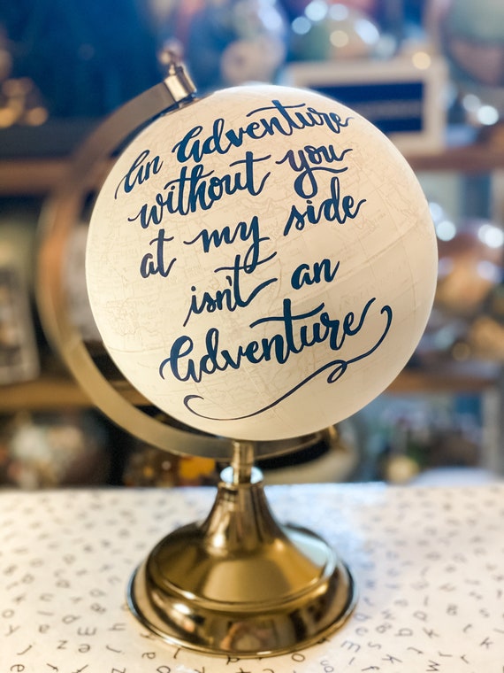 Custom Wedding Guestbook Calligraphy Globe / Choose Wording / White and Gold Globe or Whitewashed Options / Wedding Guestbook/Nursery Globe