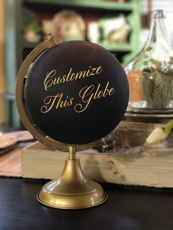 Custom Calligraphy Globe / Black Chalkpainted Globe / "Blessed Are the Curious For They Shall See Adventure" OR Your Custom Wording /Wedding
