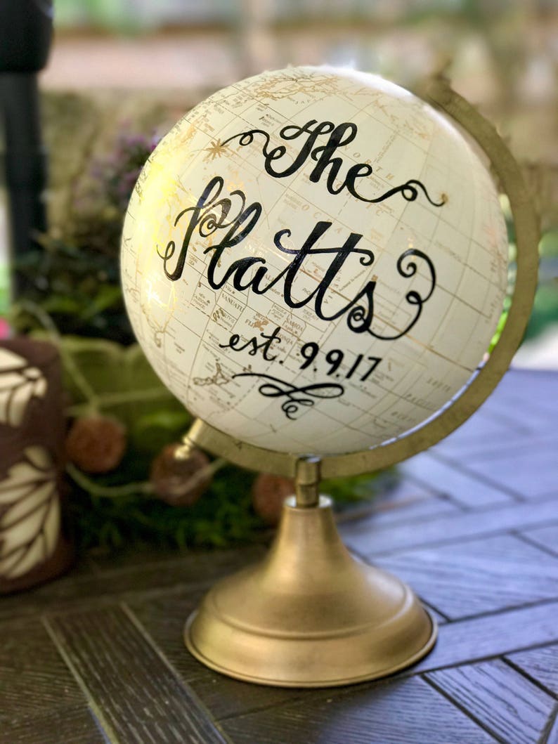 Custom Calligraphy Globe Your Choice of Wording White and Gold Calligraphy Globe Custom Options Wedding Guest BookChristmas Globe