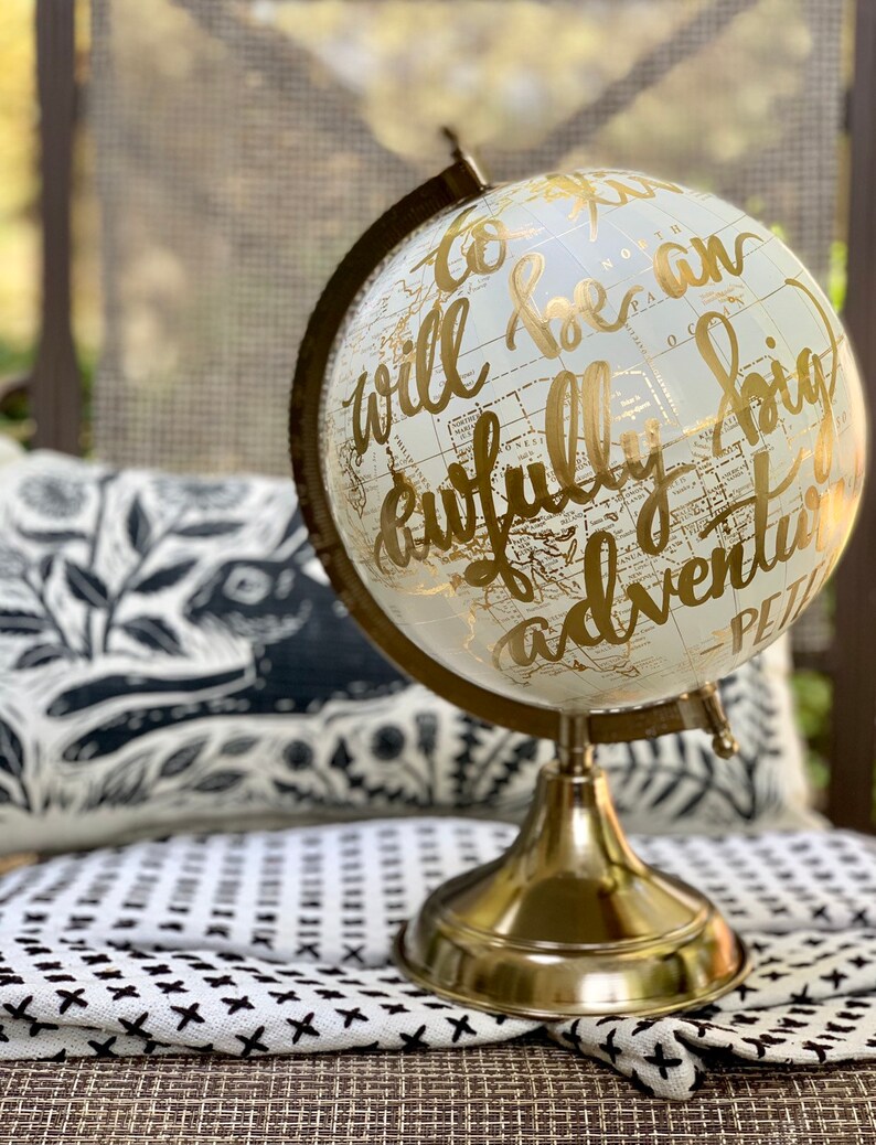 Custom Wedding Guestbook Calligraphy Globe / White and Gold image 2
