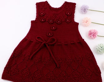 Burgundy Sleevless Dress - Knitted Pinafore Dress - Toddler Girl Knitwear