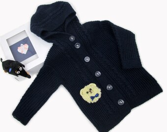 Navy Blue Hooded Cardigan - Boys and Girls  Knitted Sweater