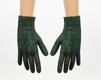 Dark Green Crochet Dress Gloves For Women