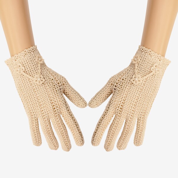 Gants d’été en dentelle de coton ivoire crochet pour filles, Accessoires de mariage blancs de style vintage, Gant de mitaine Dance Formal Church Pron