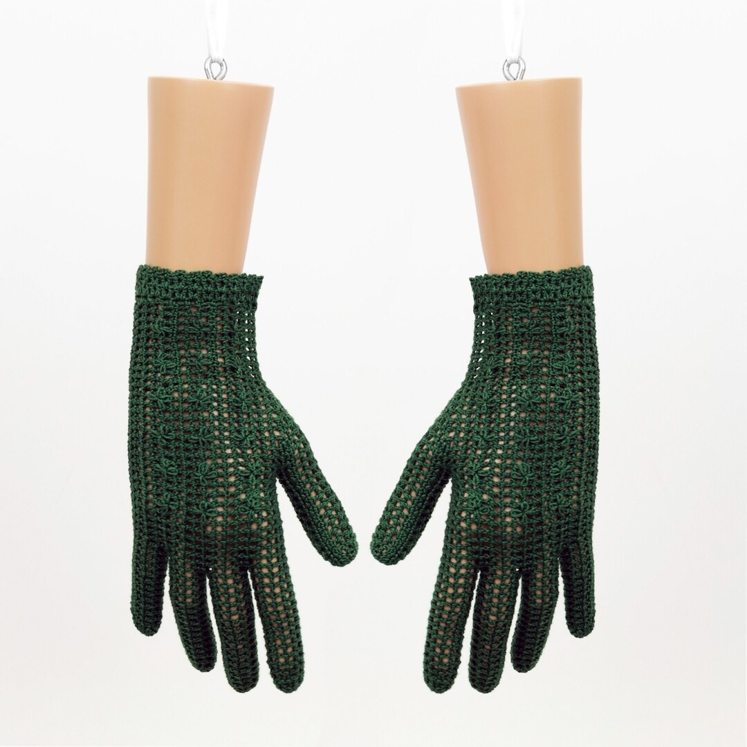 Dark Green Crochet Dress Gloves for Women Etsy