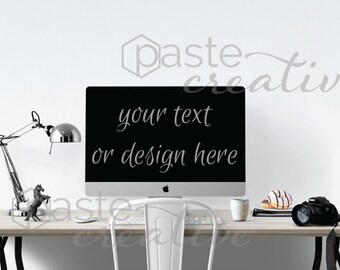 Download Free styled stock image - computer | black and white, lamp, horse, camera, imac, desk mockup, computer mockup, stock photography, digital image PSD Template
