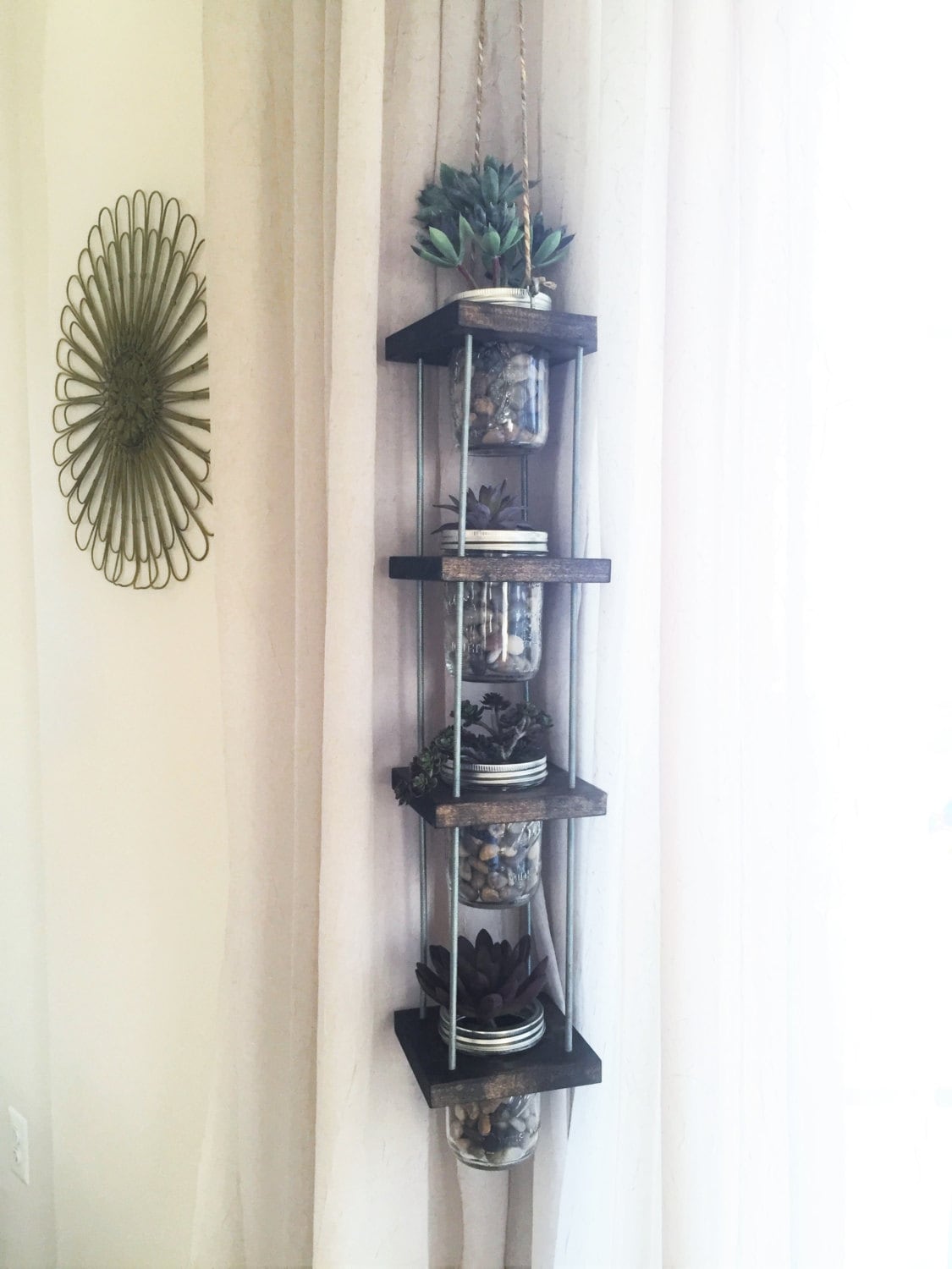 Mason Jar Hanging Planter and Storage, Dark Stain