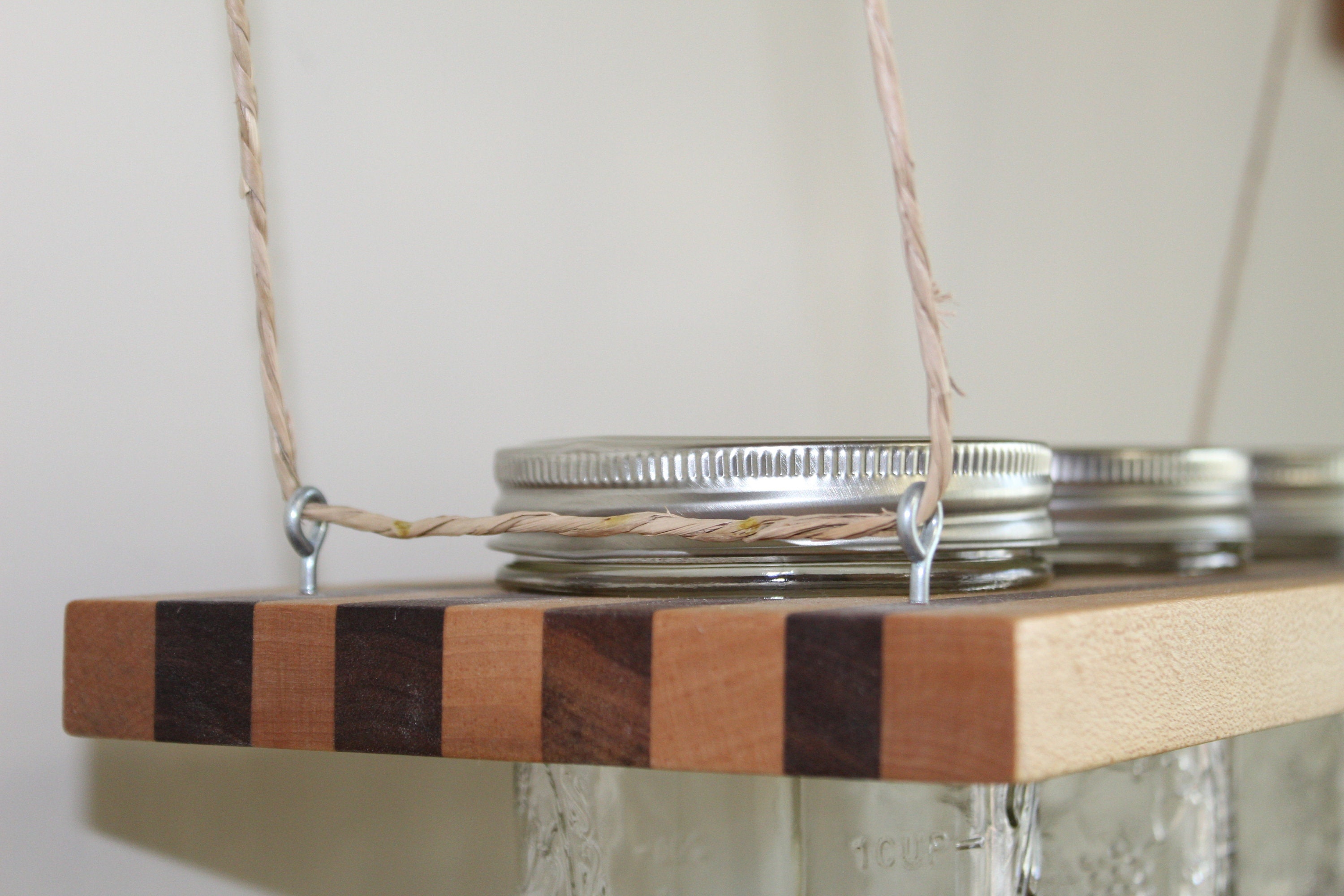 Hanging Mason Jar Hanger Made of Walnut and Maple