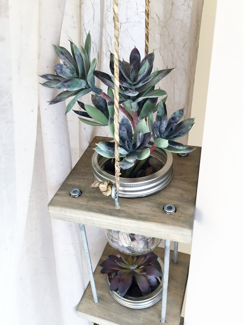 Hanging Mason Jar Planter or Storage Light Grey Stain Etsy