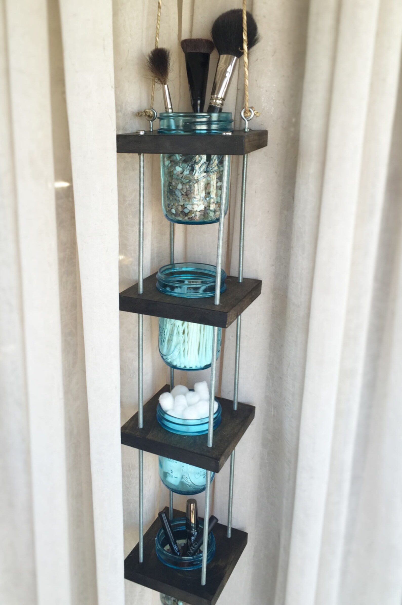 Mason Jar Hanging Planter and Storage Dark Stain Etsy