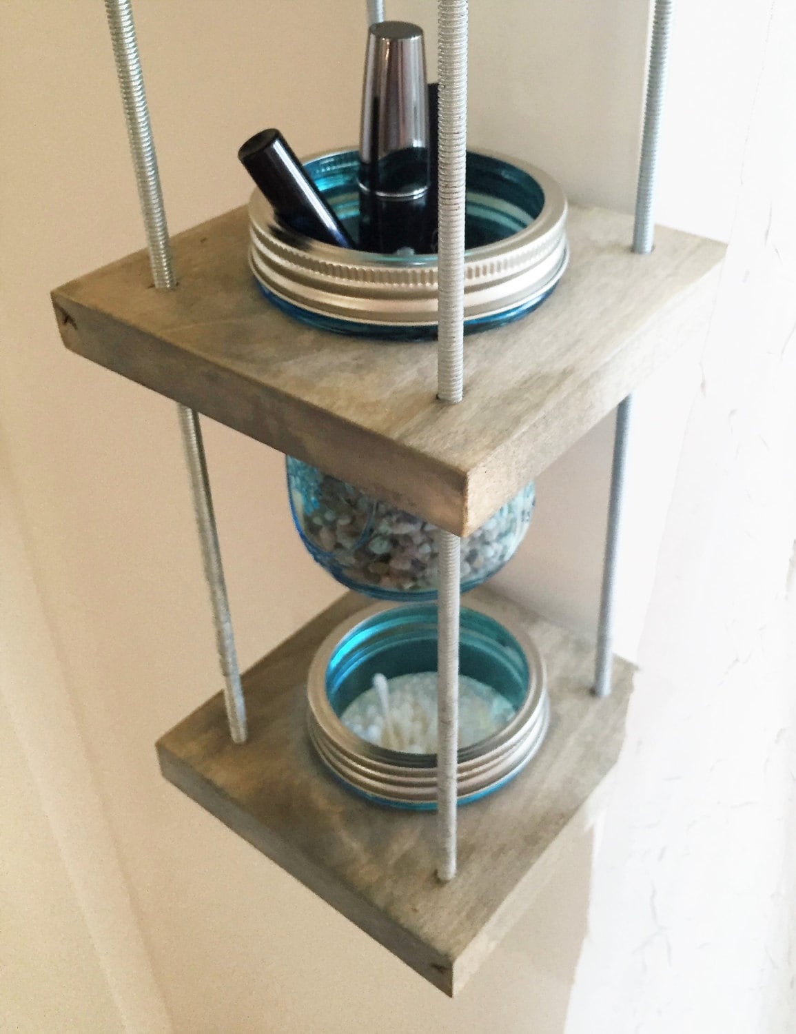 Hanging Mason Jar Planter or Storage, Light Grey Stain