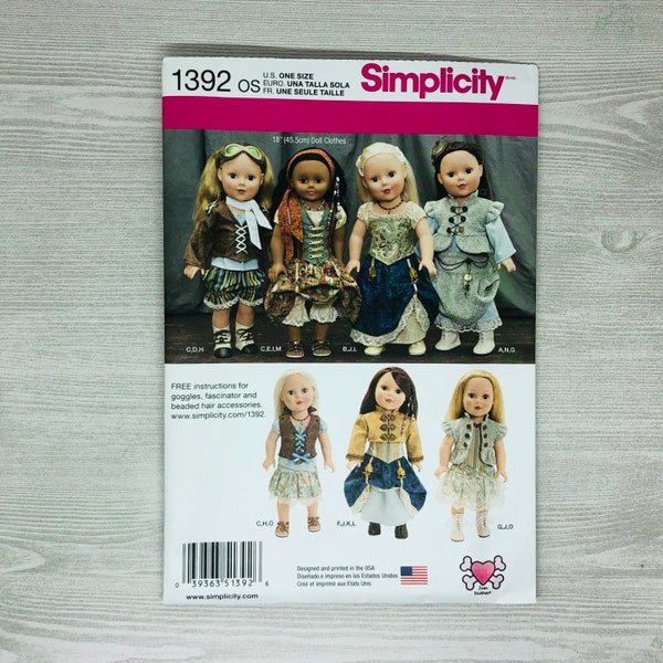 Simplicity 1392 Joan Dickhaut Schnittmuster für 18" Puppe Steampunk Outfits
