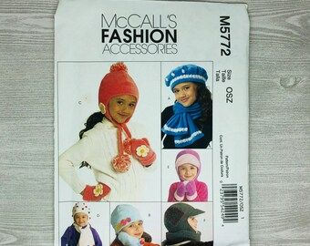 McCall’s Fashion Accessories M5772 Sewing Pattern for Children's Hats, Scarves, and Mittens in sizes S, M, L