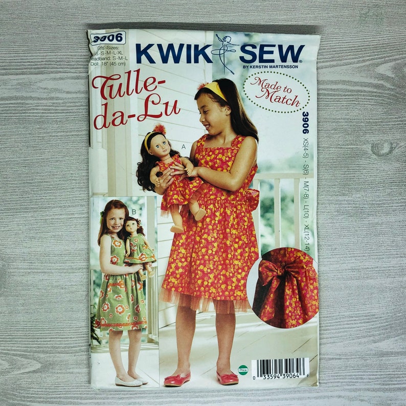 Kwik Sew K3906 Sewing Pattern for Made To Match Tulle-da-Lu Dresses for Girls in Sizes XS, S, M, L, XL & O/S for 18 Doll image 1