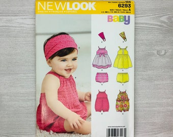 New Look 6293 Baby Sewing Pattern for Babies Sleeveless Rompers, Dress, Bloomers, and Headband in Four Sizes Newborn, S, M, & L