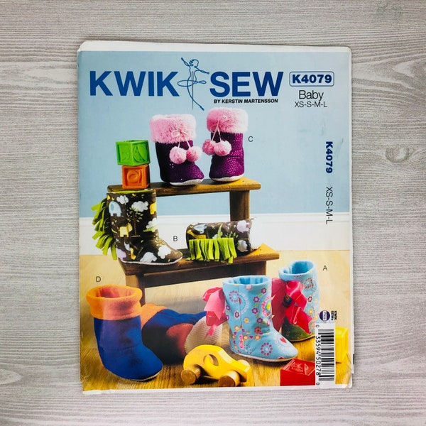 Kwik Sew K4079 Sewing Pattern for Toddlers' Slippers in Sizes XS, S, M, L