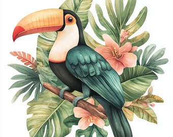 Watercolor Toucan Clipart Set: Tropical Bird Illustrations (Digital Download)