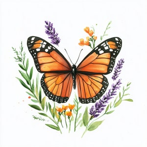 Monarch Butterfly Watercolor PNG Clipart, Butterfly Watercolor Portrait, Instant Download, Commercial Use, Six Individual PNG Images