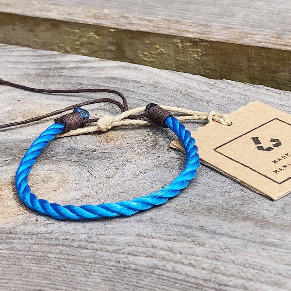 Recycled Ghost Net Bracelet - Zero Waste - Mens Surf Bracelet - Upcycled Bracelet - Marine Donation Bracelet - Blue Bracelet - Adjustable