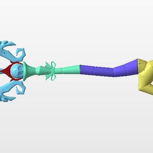 May include: A colorful, stylized key with a skull and flame design. The key features a light blue, orange, red, purple, and yellow color scheme. The key is a fantasy-themed item.