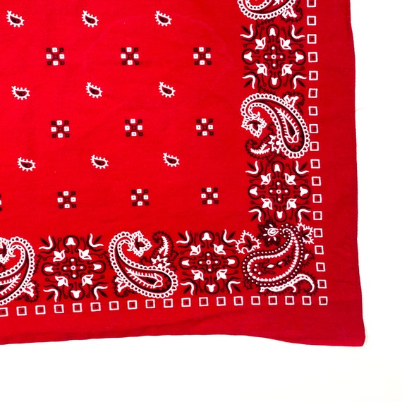 Vintage Red Paisley Bandana 80s fast color bandan… - image 9