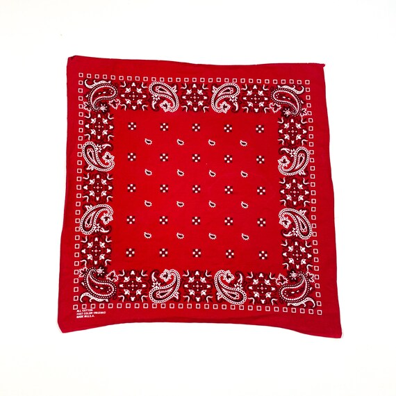 Vintage Red Paisley Bandana 80s fast color bandan… - image 2