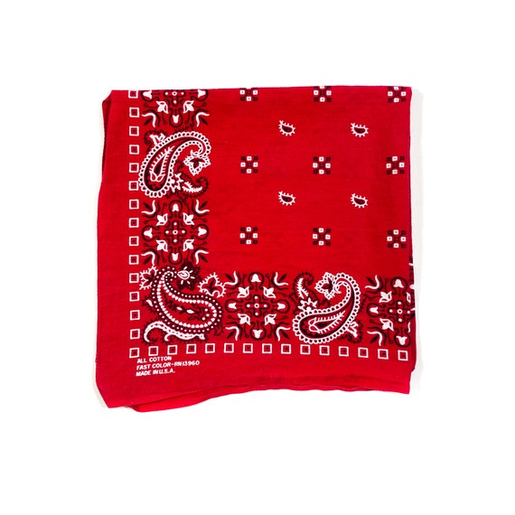 Vintage Red Paisley Bandana 80s fast color bandan… - image 1