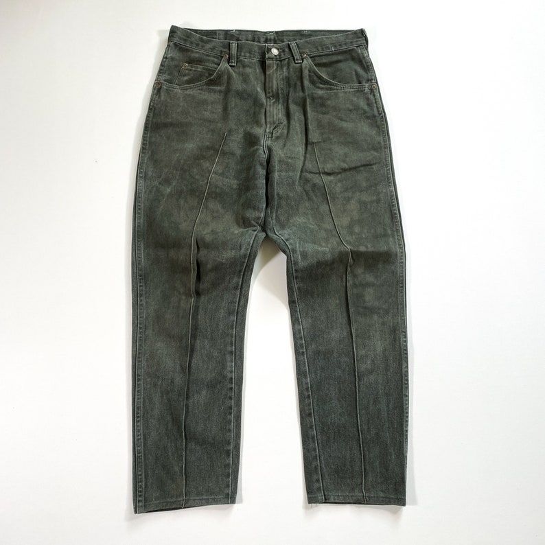 Vintage Wrangler Green Jeans 90s wrangler jeans vintage wrangler jeans 90s wrangler denim vintage green denim 90s military green made in usa image 2