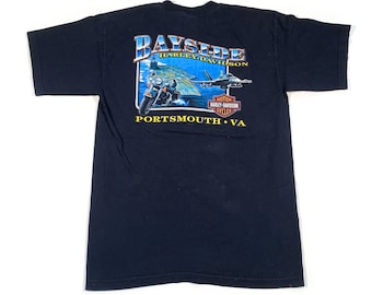 Vintage Bayside Harley Shirt y2k harley tshirt 90s harley davidson tee harley portsmouth va harley biker tshirt motorcycle tee navy shirt