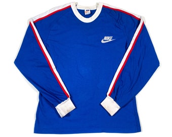 Vintage Nike Longsleeve Shirt 70s nike tshirt vintage nike shirt nike striped sleeve shirt blue nike shirt 1970s nike white tag shirt usa