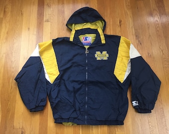 Vintage University of Michigan Starter jacket size L navy blue yellow white ann arbor football sports college wolverine full zip colorblock