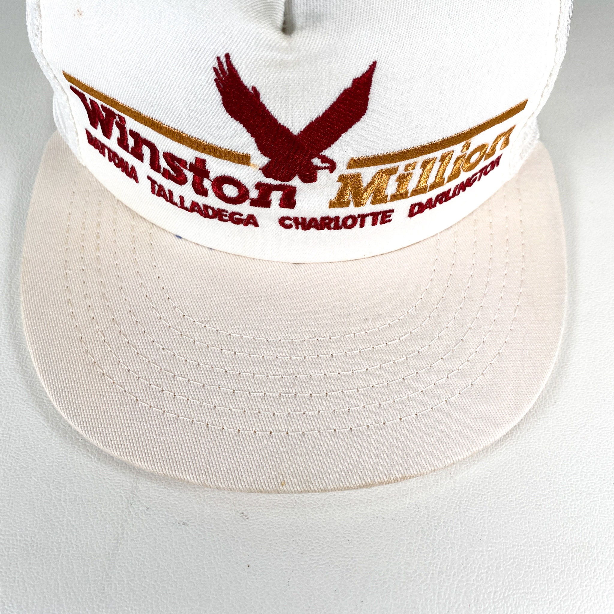 Vintage Winston Million hat 80s winston million trucker hat made in usa winston racing white trucker daytona talladega charlotte darlington