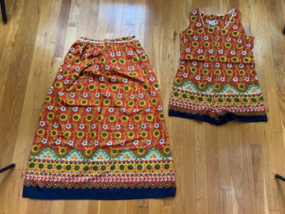 Vintage two piece dress 60s two piece floral dress