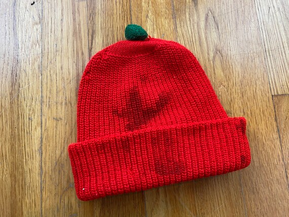 Vintage Red cuff pom beanie 60s beanie 60s cuff be